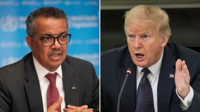Tedros Adhanom Ghebreyesus and Donald Trump side-by-side in collage