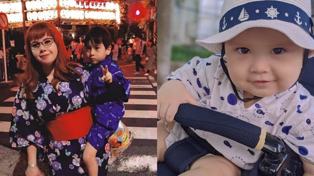 Paloma Arakaki e os filhos, Isac de 8 anos e Kouji de 2 anos