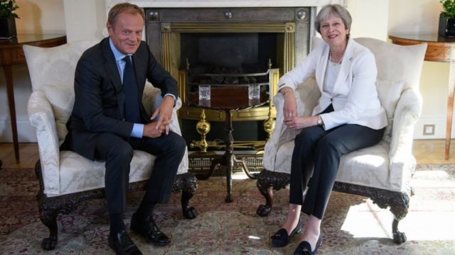 Theresa May, pictured here with Donald Tusk former president of the European Council