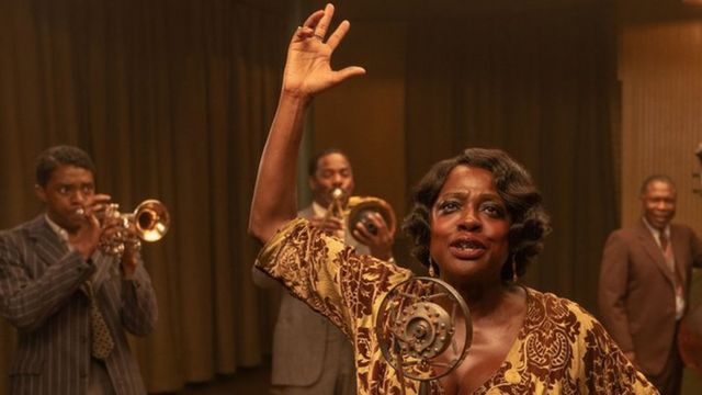 Chadwick Boseman and Viola Davis with other cast members of Ma Rainey's Black Bottom