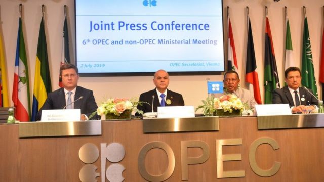 Reunión de ministros de OPEP+ en 2019.