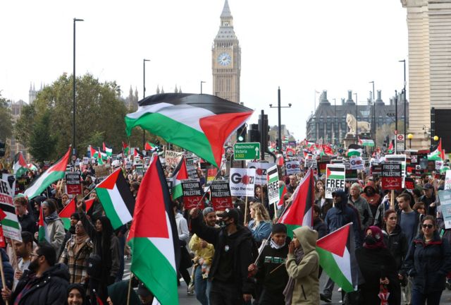 Una manifestación pro palestina frente al Big Ben en Londres