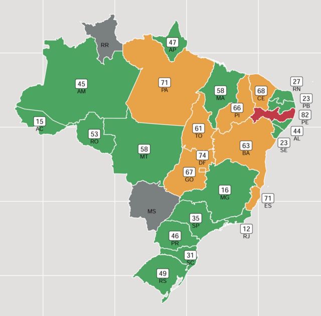 Mapa da ocupação de leitos de UTI covid no Brasil