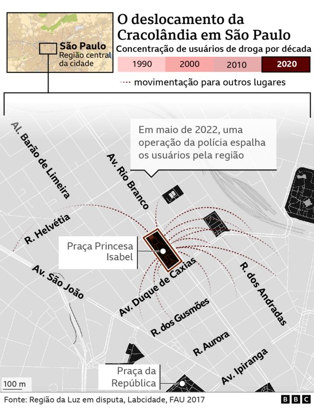 Mapa mostra como Cracolândia se espalhou após operação policial em 2022