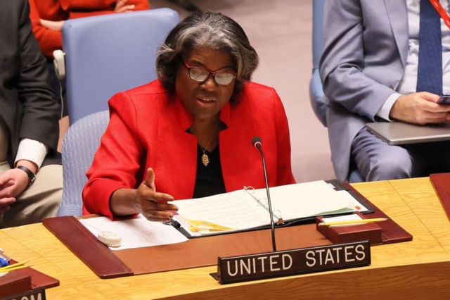Linda Thomas-Greenfield, embajadora de EE.UU. en la ONU, durante una reunión del Consejo de Seguridad.