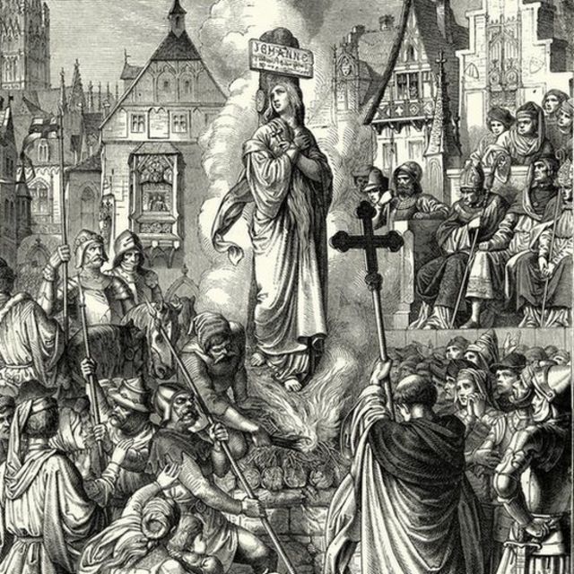 Ilustração de Joana d'Arc na fogueira