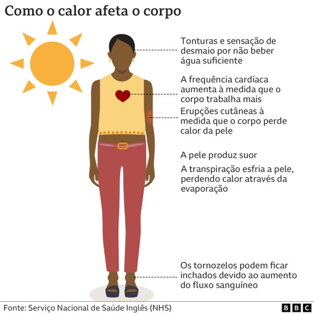 Ilustração mostra como o calor extremo afeta o corpo
