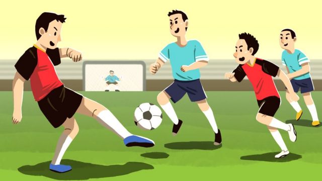 Ilustração mostra meninos jogando futebol