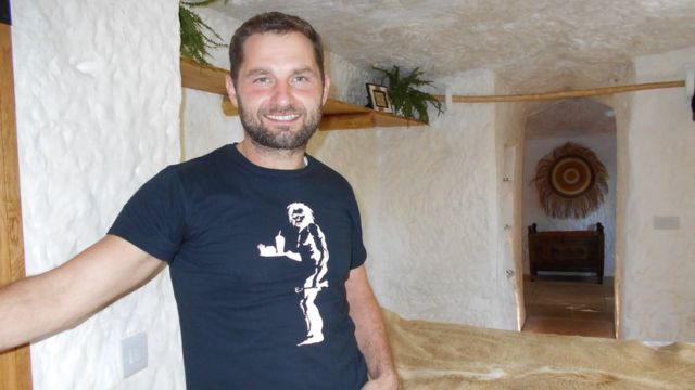 Angelo Mastropietro in his newly transformed cave home in the Wyre Forest