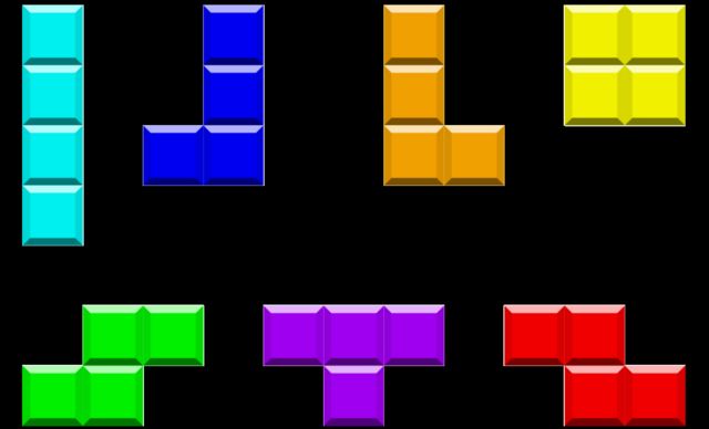 Las 7 formas y colores de Tetris.