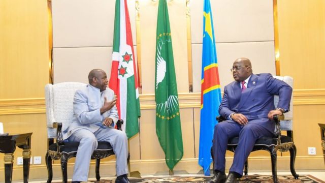 Prezida Evariste Ndayishimiye w'u Burundi na Felix Tshisekedi wa Kongo
