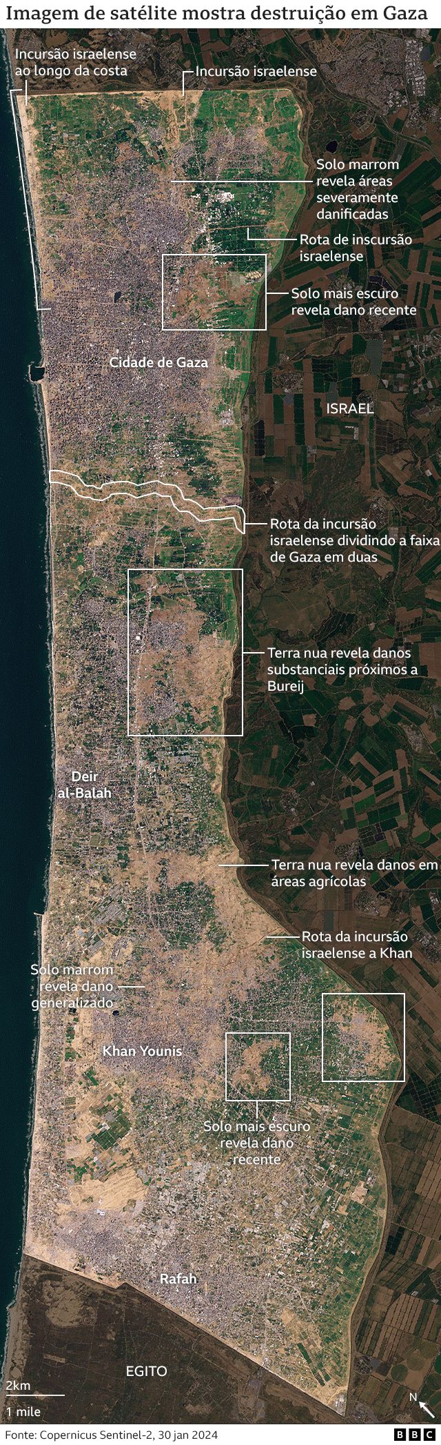 Imagem de satélite mostra destruição em Gaza