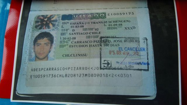 Visas en el pasaporte de Carrasco