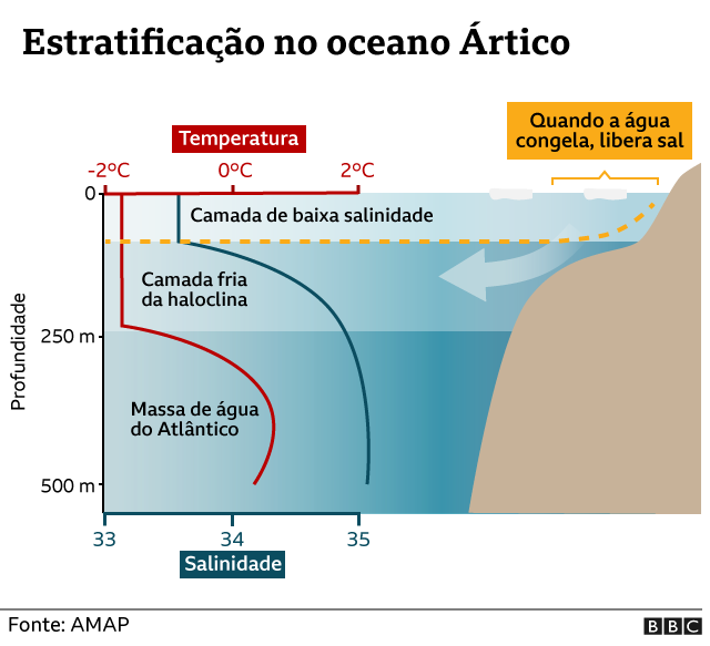 Gráfico sobre estratificação no Oceano Ártico