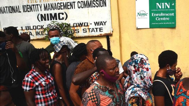 People gathered at a registration point for Nigeria's national identification number