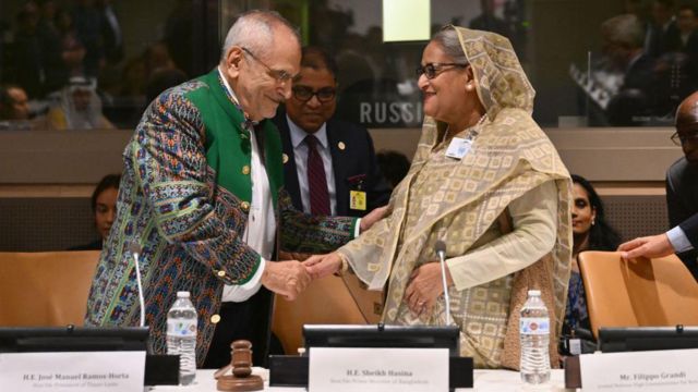 তিমুরের প্রেসিডেন্ট হোসে রামোস-হোরতা এর সাথে রোহিঙ্গা বিষয়ে এক পার্শ্ব বৈঠকে প্রধানমন্ত্রী শেখ হাসিনা