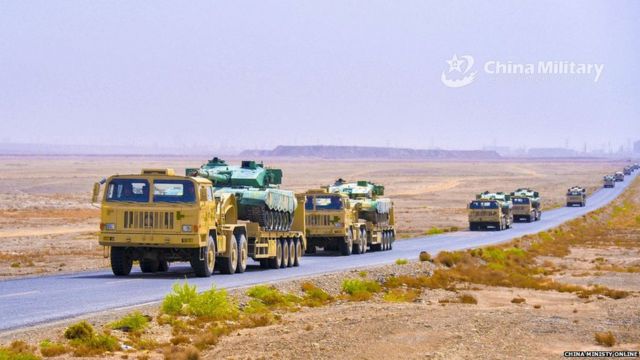 Chinese military vehicles in a training exercise