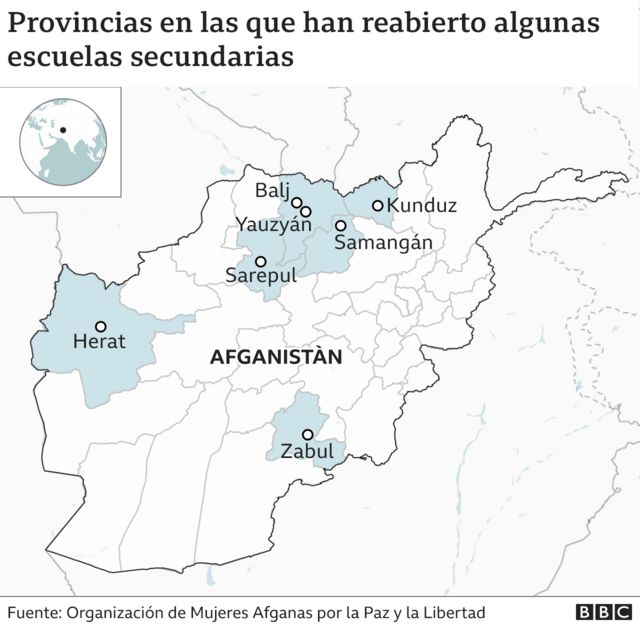 Mapa provincias Afganistán escuelas reabiertas