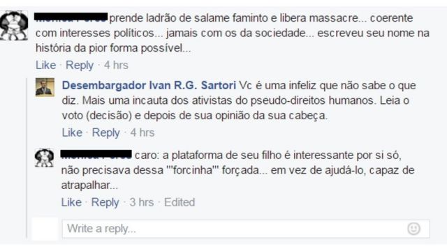 Reprodução de discussão entre Ivan Sartori e seguidor no Facebook