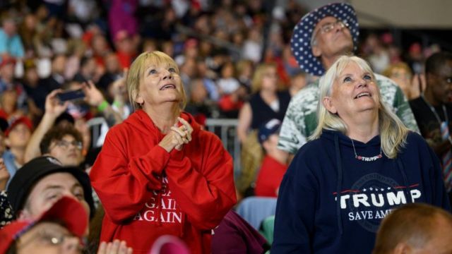 Trump supporters at a rally in Erie, Pennsylvania, on 29 July 2023