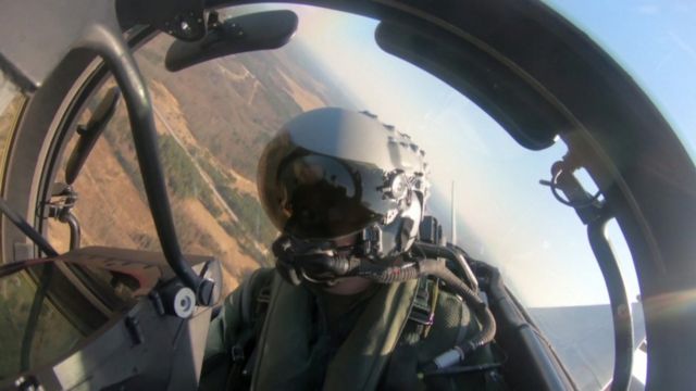 Cockpit footage of the RAF pilots in flight