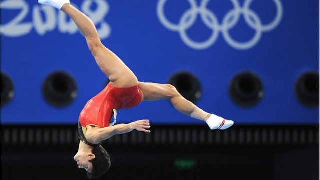 Oksana Chusovitina performing at the Beijing Olympics in 2008
