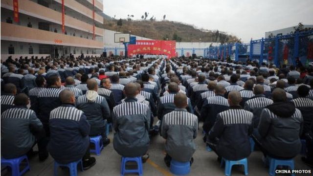 Inmates attend a ceremony to celebrate the upcoming Spring Festival at Chuanxi Prison on January 24, 2009 in Chengdu of Sichuan Province, China.