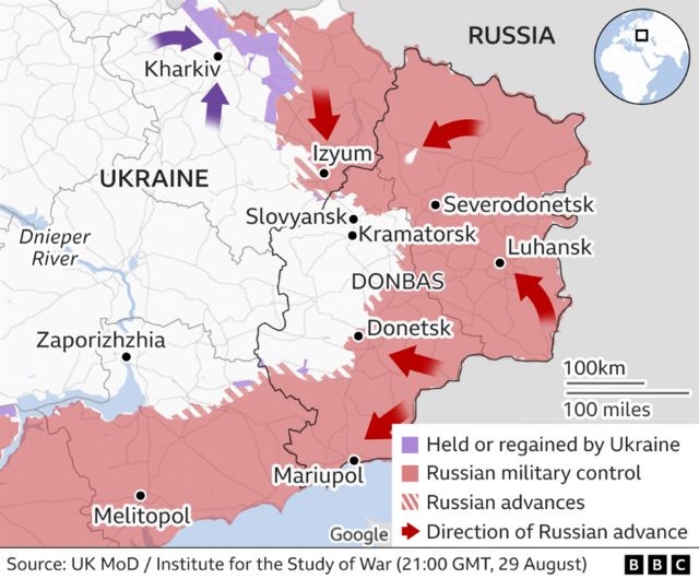 A map of Russian control in the east
