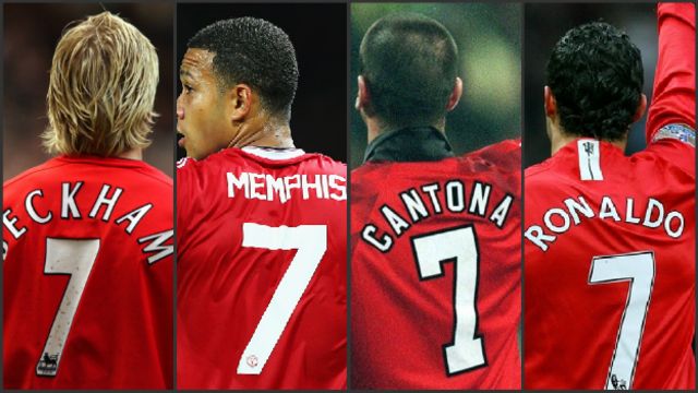 Memphis Depay of Manchester United wearing the famous No 7 shirt