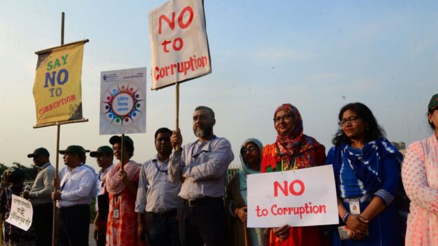 Una manifestación contra la corrupción en Daca, 2019