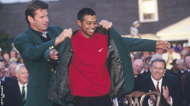 Sir Nick Faldo (left) and Tiger Woods