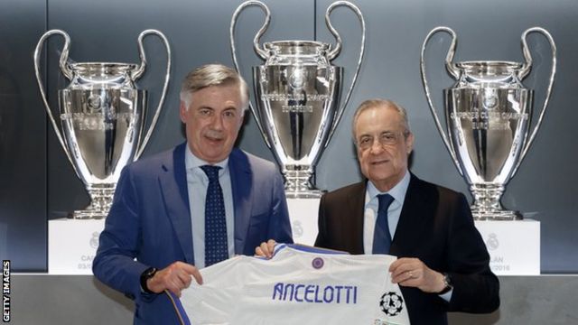 Carlo Ancelotti with Real Madrid president Florentino Perez