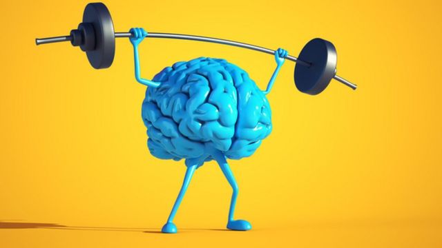 Ilustración de un cerebro con unas pesas.