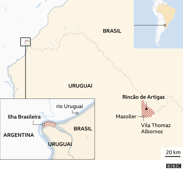 Mapa da fronteira entre Brasil e Uruguai