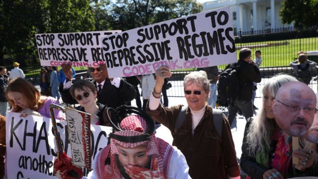 احتجاجات أمام السفارة السعودية في واشنطن عام 2019