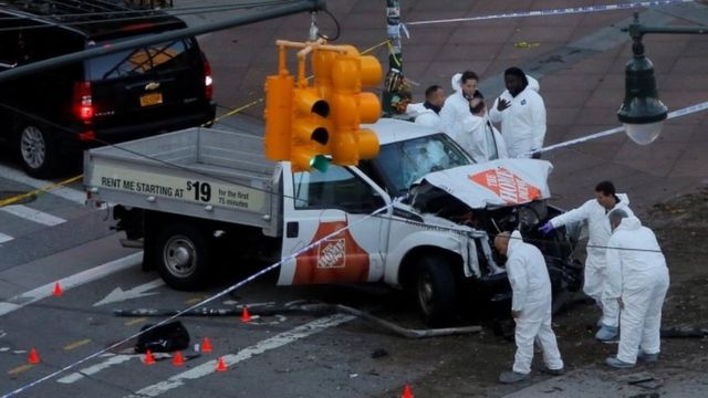 New York police investigate a vehicle allegedly used in the attack