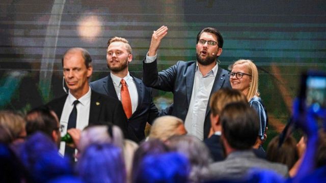 İsveç Demokratları Partisi'nin lideri Jimmie Akesson konuşma yapıyor 