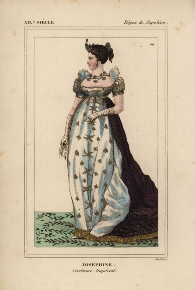 Dibujo de Josefina donde se aprecia el traje de corte imperio tan característico. 