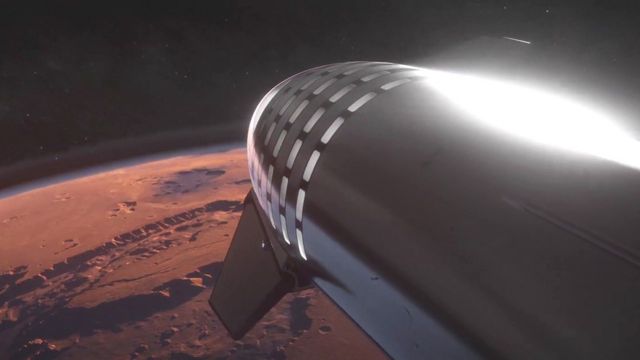 Arte: ilustração do Starship em Marte