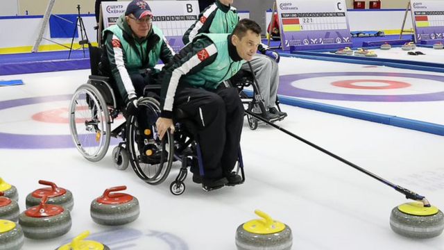 Russian wheelchair curlers during a training camp