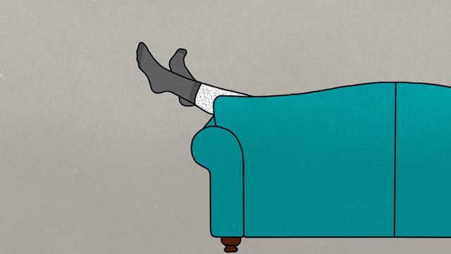 Illustration of man with leg leaning on sofa