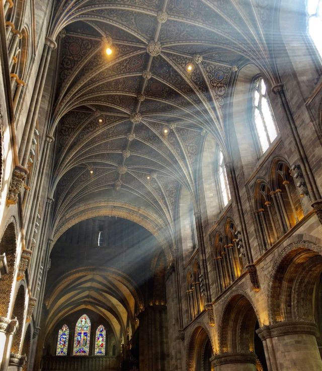 Hereford Cathedral with light streaming through the windows