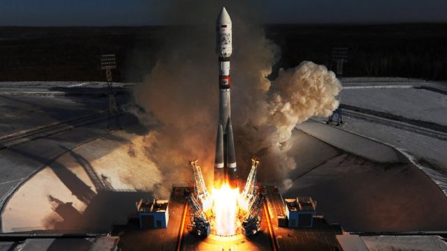 A rocket is launched from the Vostochny Cosmodrome to deliver satellites
