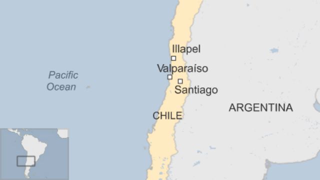 チリの各都市の位置関係