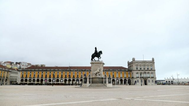 Plaza del Comercio, en Lisboa, vacía, el 31 de enero de 2021.