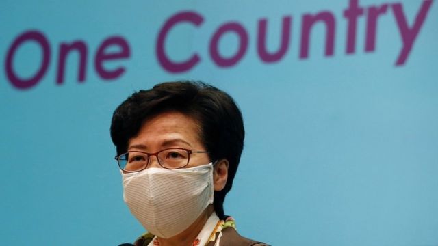 File picture of Hong Kong Chief Executive Carrie Lam at a news conference over the new national security legislation in Hong Kong in June 2020.