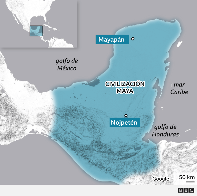 Mapa situando la civilización maya en el siglo XV