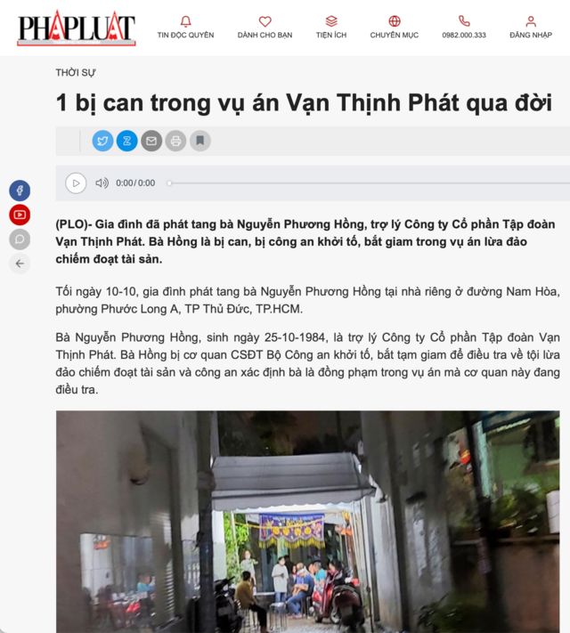 Bài ghi chép về sự việc bà Nguyễn Phương Hồng mệnh chung đã trở nên gỡ ngoài trang Pháp Luật TP HCM