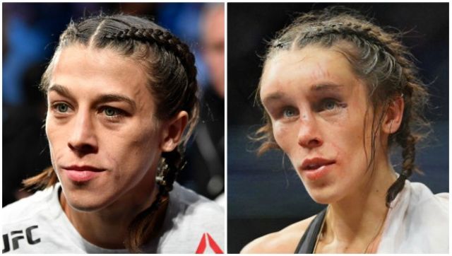 Split picture of Joanna Jedrzejczyk before and after UFC 248