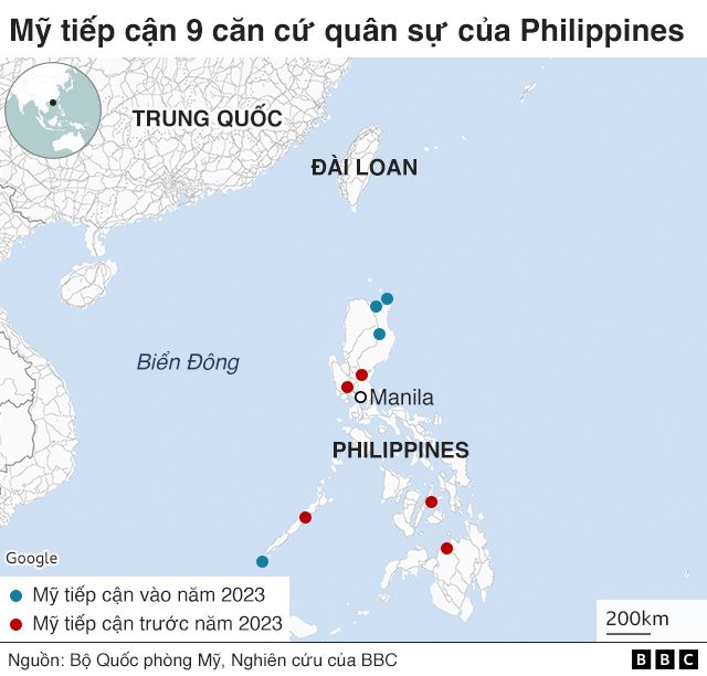 Mỹ tiếp cận 9 căn cứ quân sự tại Philippines